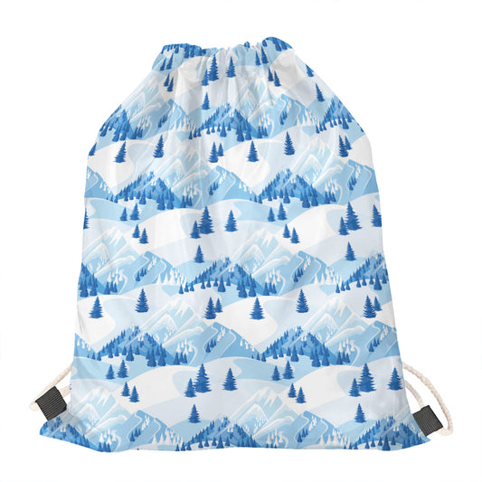 Skiing Mountain Print Drawstring Bag
