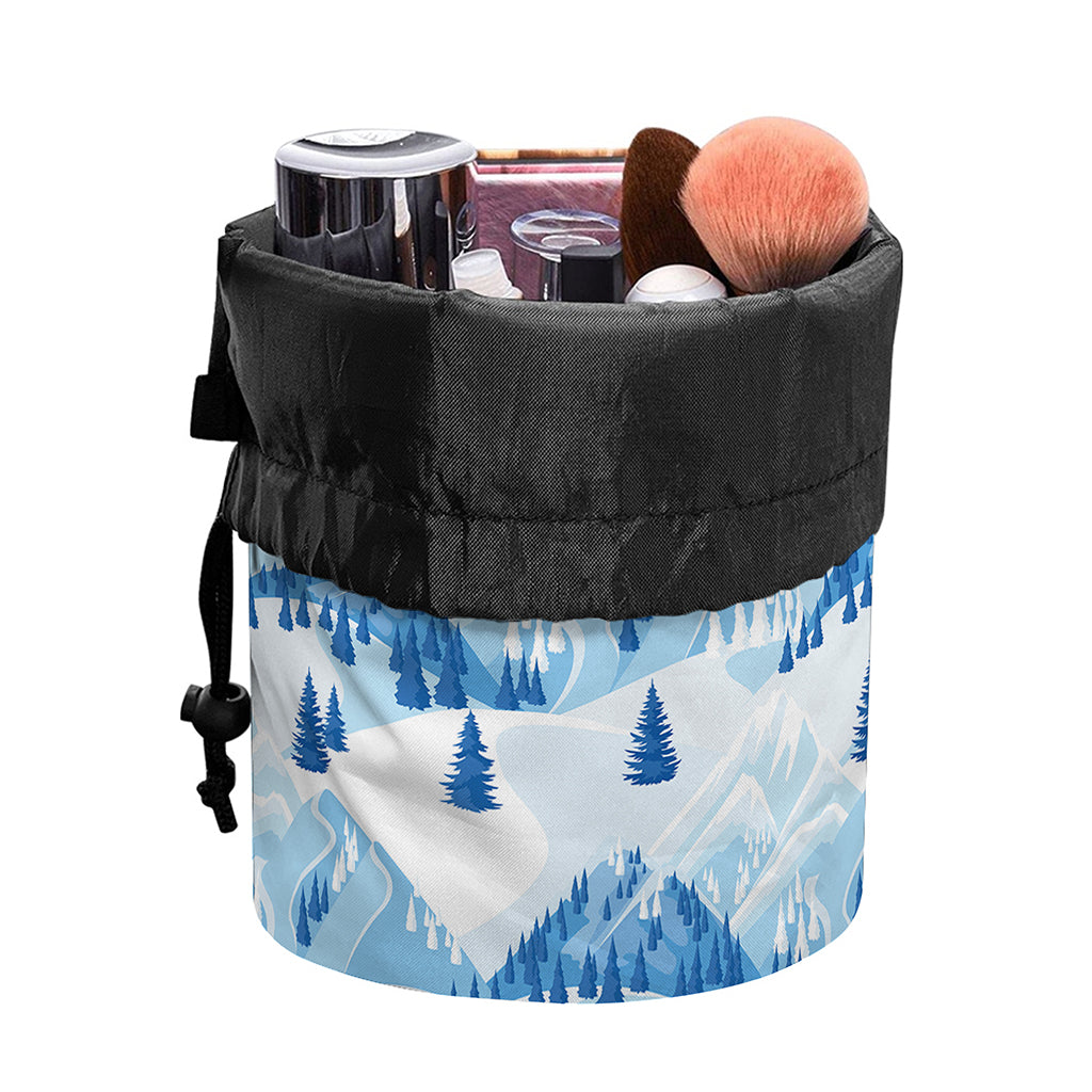 Skiing Mountain Print Drawstring Makeup Bag