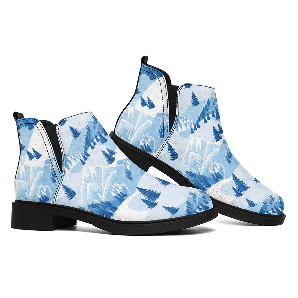 Skiing Mountain Print Flat Ankle Boots