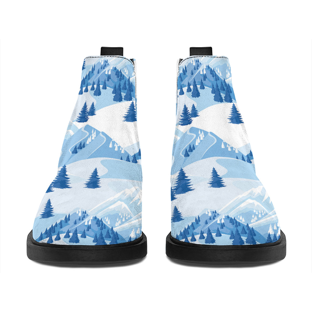 Skiing Mountain Print Flat Ankle Boots