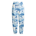 Skiing Mountain Print Fleece Lined Knit Pants