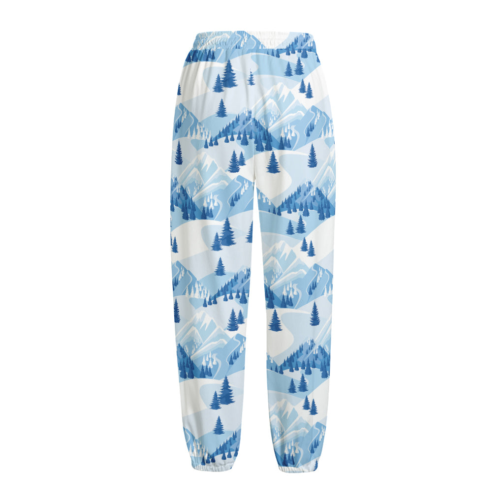 Skiing Mountain Print Fleece Lined Knit Pants
