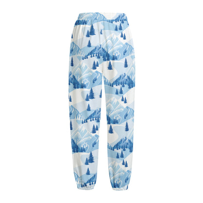 Skiing Mountain Print Fleece Lined Knit Pants