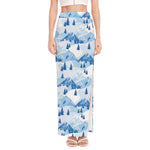 Skiing Mountain Print High Slit Maxi Skirt