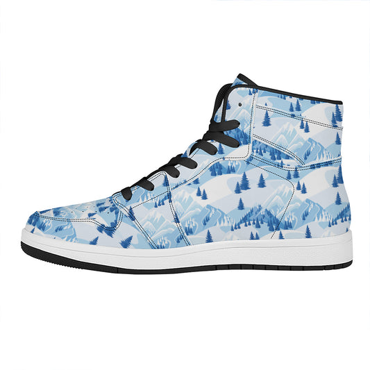 Skiing Mountain Print High Top Leather Sneakers