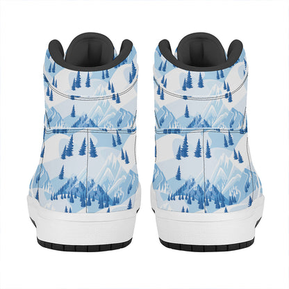 Skiing Mountain Print High Top Leather Sneakers