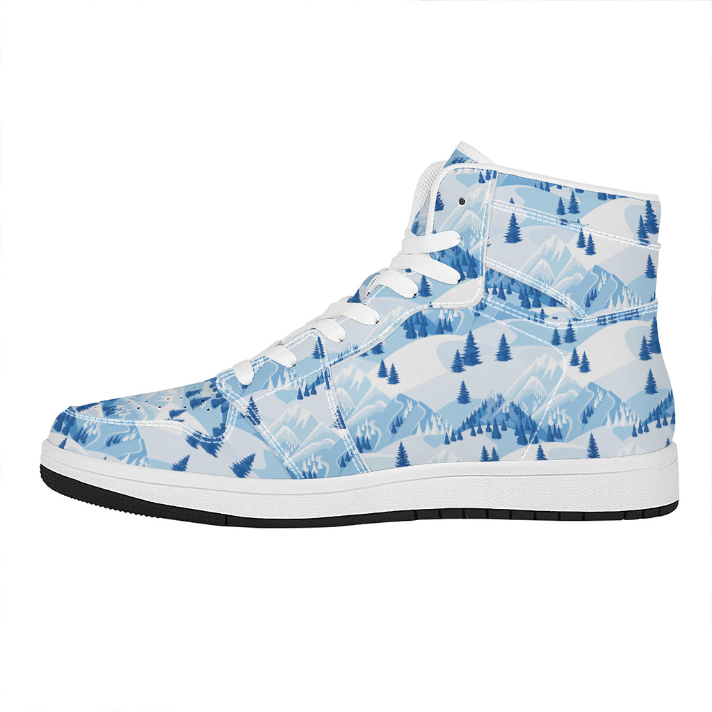 Skiing Mountain Print High Top Leather Sneakers