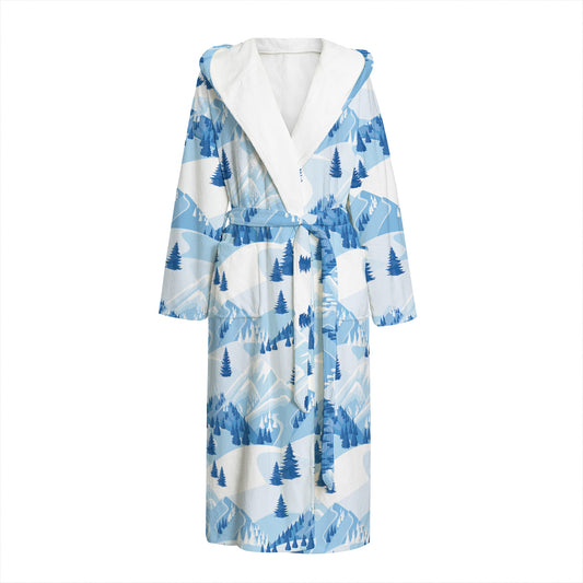 Skiing Mountain Print Hooded Bathrobe