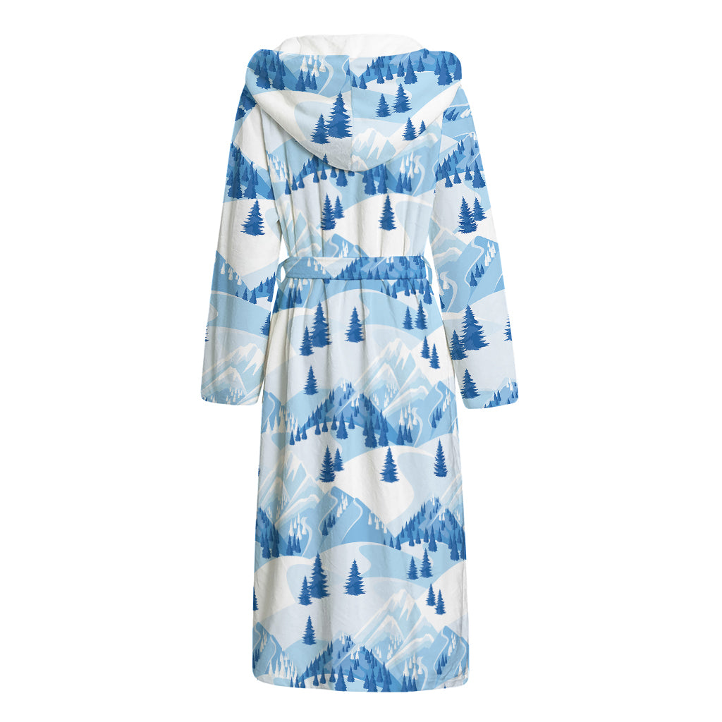 Skiing Mountain Print Hooded Bathrobe