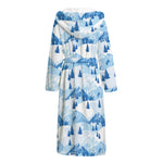 Skiing Mountain Print Hooded Bathrobe