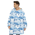 Skiing Mountain Print Hoodie Blanket