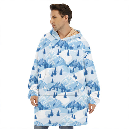 Skiing Mountain Print Hoodie Blanket