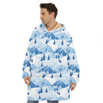 Skiing Mountain Print Hoodie Blanket