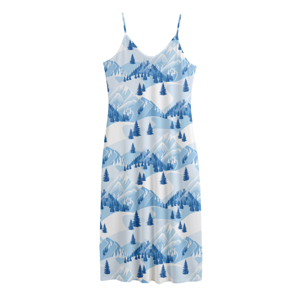 Skiing Mountain Print Jersey Midi Cami Dress