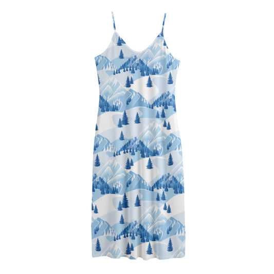 Skiing Mountain Print Jersey Midi Cami Dress