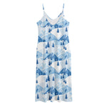 Skiing Mountain Print Jersey Midi Cami Dress