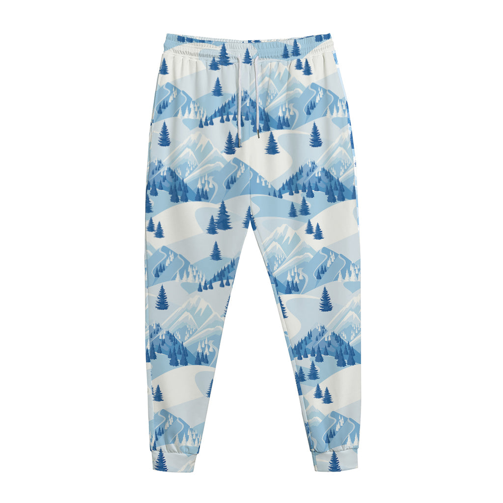 Skiing Mountain Print Jogger Pants