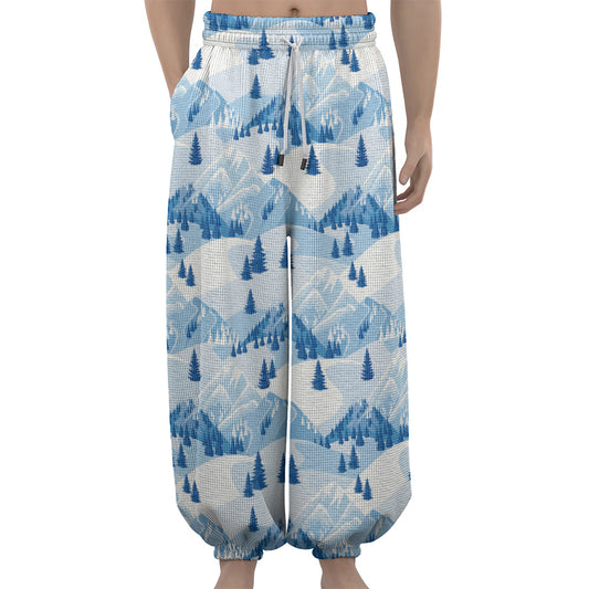 Skiing Mountain Print Lantern Pants