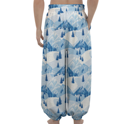 Skiing Mountain Print Lantern Pants