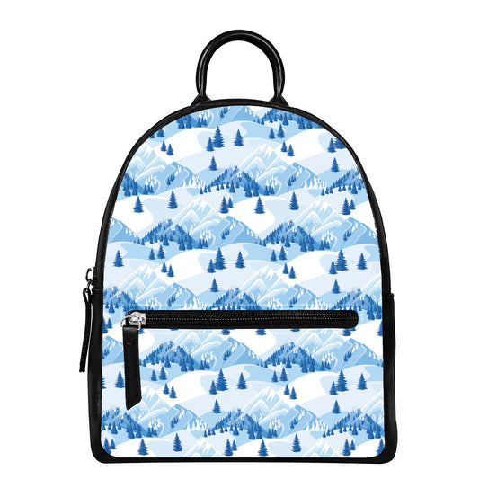 Skiing Mountain Print Leather Backpack