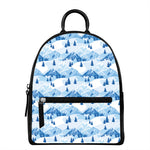 Skiing Mountain Print Leather Backpack