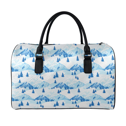 Skiing Mountain Print Leather Duffle Bag