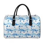 Skiing Mountain Print Leather Duffle Bag
