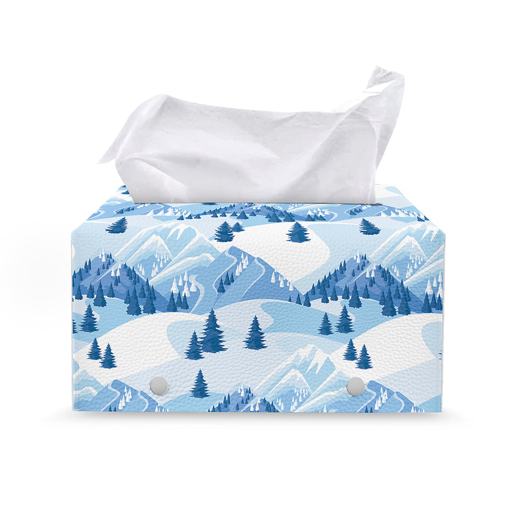 Skiing Mountain Print Leather Tissue Box Cover