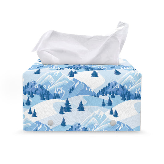 Skiing Mountain Print Leather Tissue Box Cover