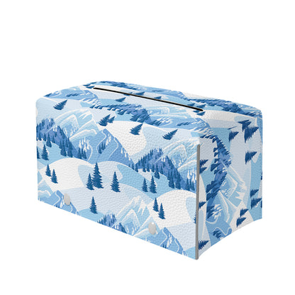 Skiing Mountain Print Leather Tissue Box Cover