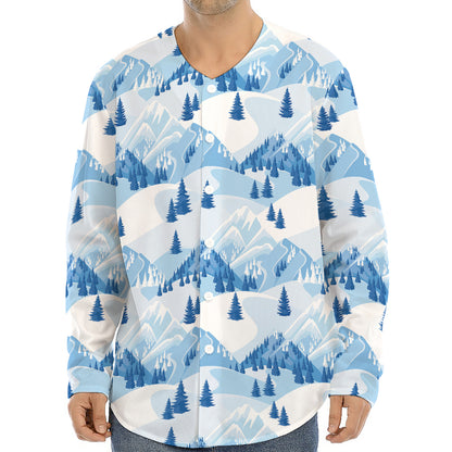 Skiing Mountain Print Long Sleeve Baseball Jersey
