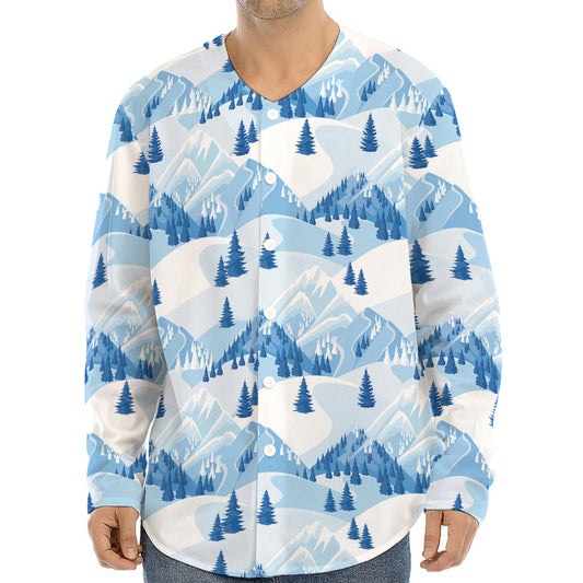 Skiing Mountain Print Long Sleeve Baseball Jersey