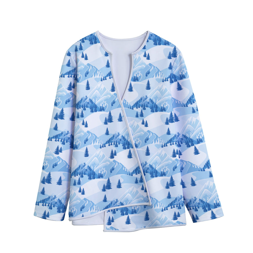 Skiing Mountain Print Long Sleeve Short Coat