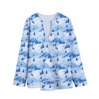 Skiing Mountain Print Long Sleeve Short Coat
