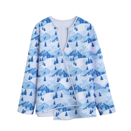 Skiing Mountain Print Long Sleeve Short Coat