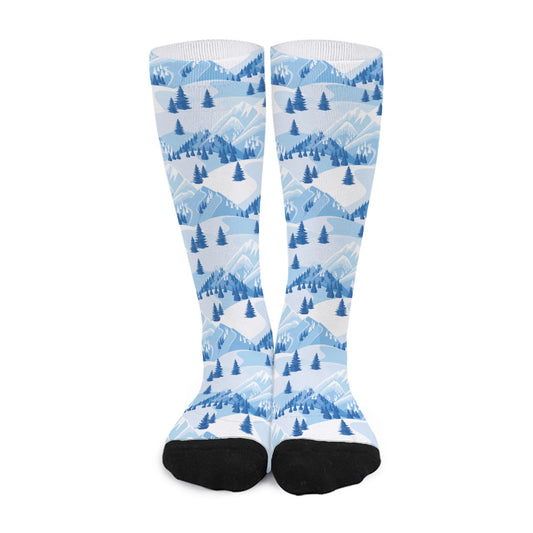 Skiing Mountain Print Long Socks