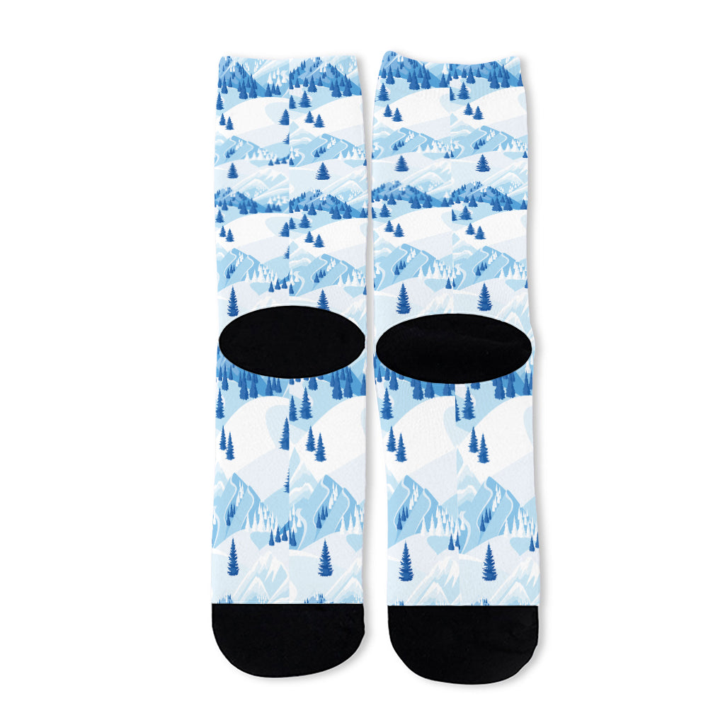 Skiing Mountain Print Long Socks