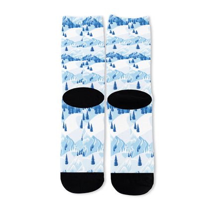 Skiing Mountain Print Long Socks
