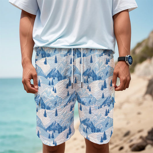 Skiing Mountain Print Men's Cargo Shorts