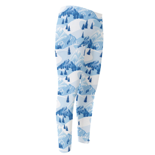 Skiing Mountain Print Men's Compression Pants