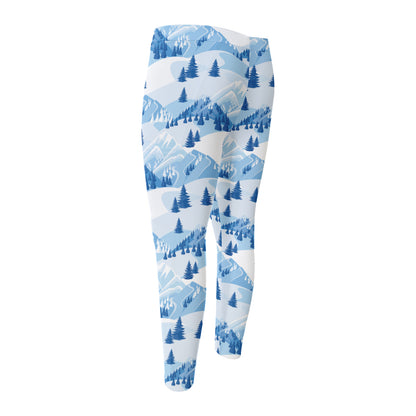 Skiing Mountain Print Men's Compression Pants