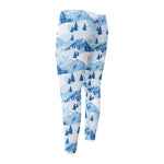Skiing Mountain Print Men's Compression Pants