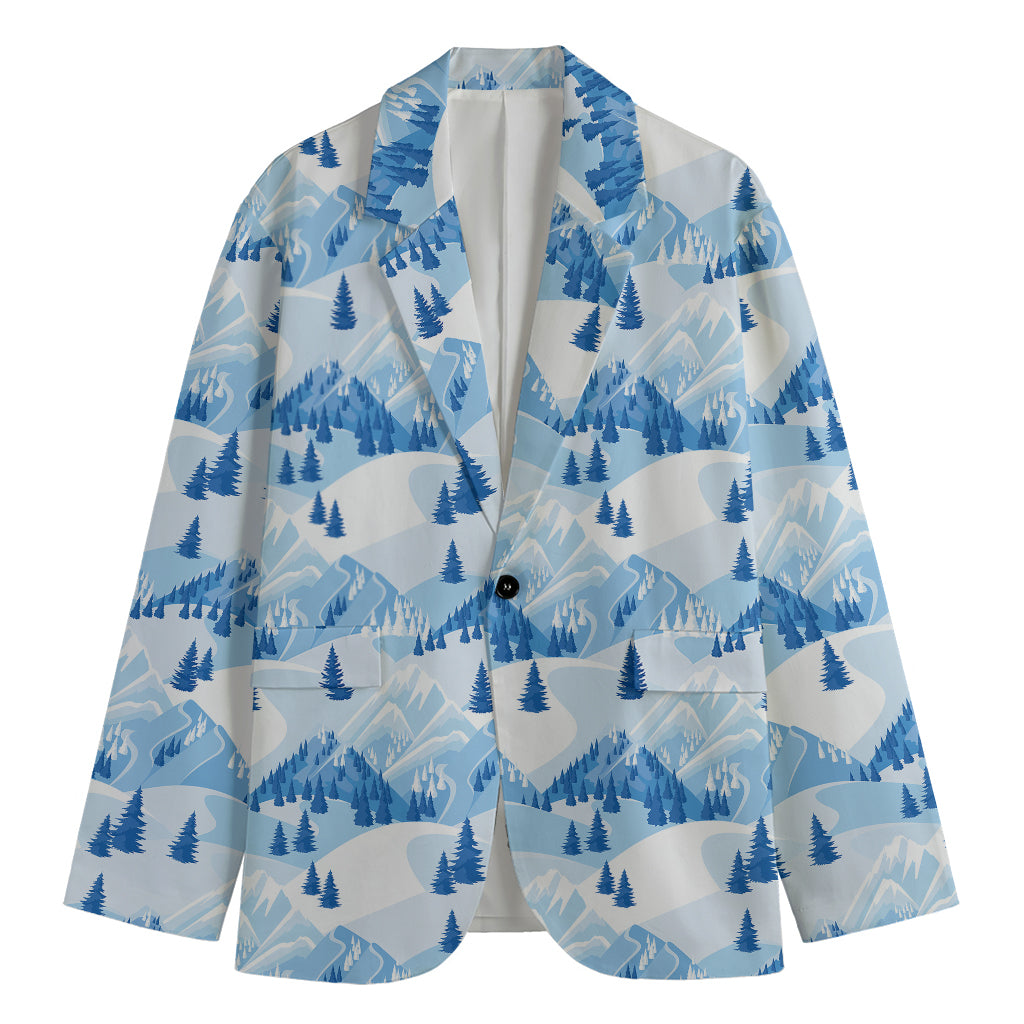 Skiing Mountain Print Men's Cotton Blazer