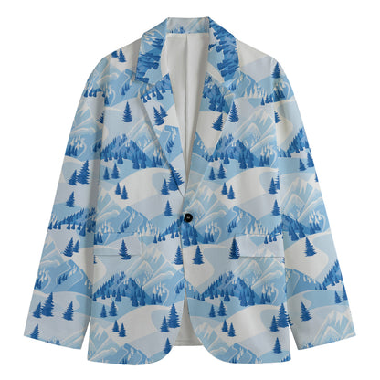 Skiing Mountain Print Men's Cotton Blazer