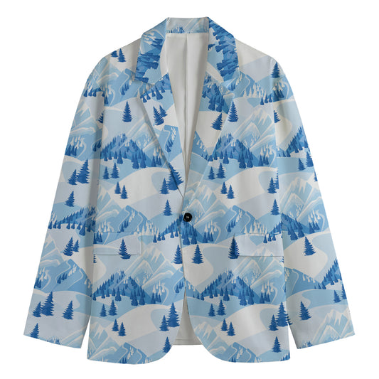 Skiing Mountain Print Men's Cotton Blazer