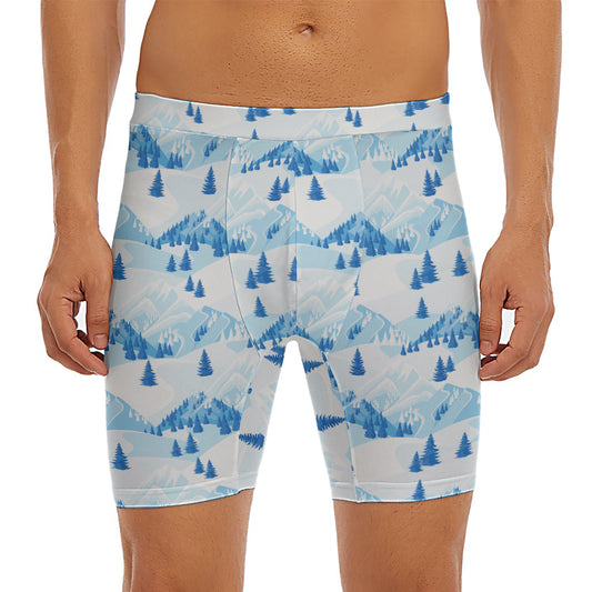 Skiing Mountain Print Men's Long Boxer Briefs