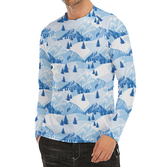 Skiing Mountain Print Men's Long Sleeve Rash Guard