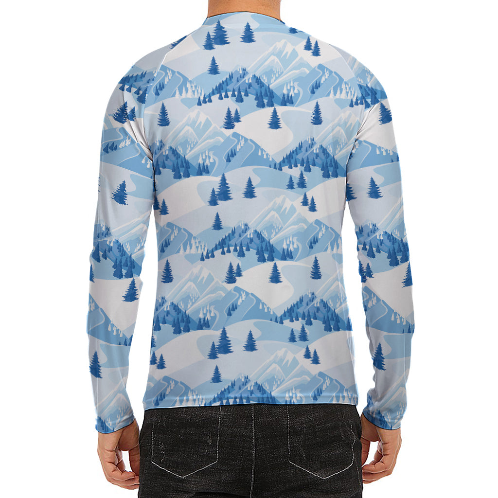 Skiing Mountain Print Men's Long Sleeve Rash Guard