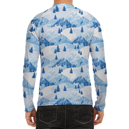 Skiing Mountain Print Men's Long Sleeve Rash Guard