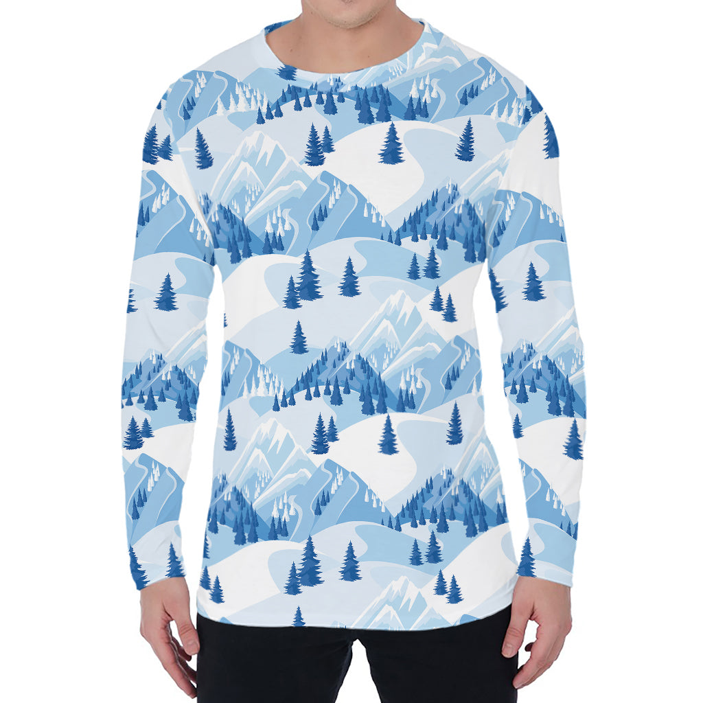 Skiing Mountain Print Men's Long Sleeve T-Shirt
